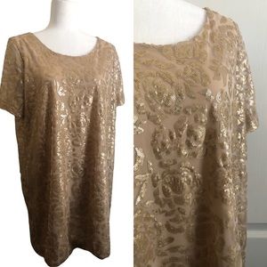 Apricot Lane Floral Sequins Scoop Neck Lined Dress - NWT